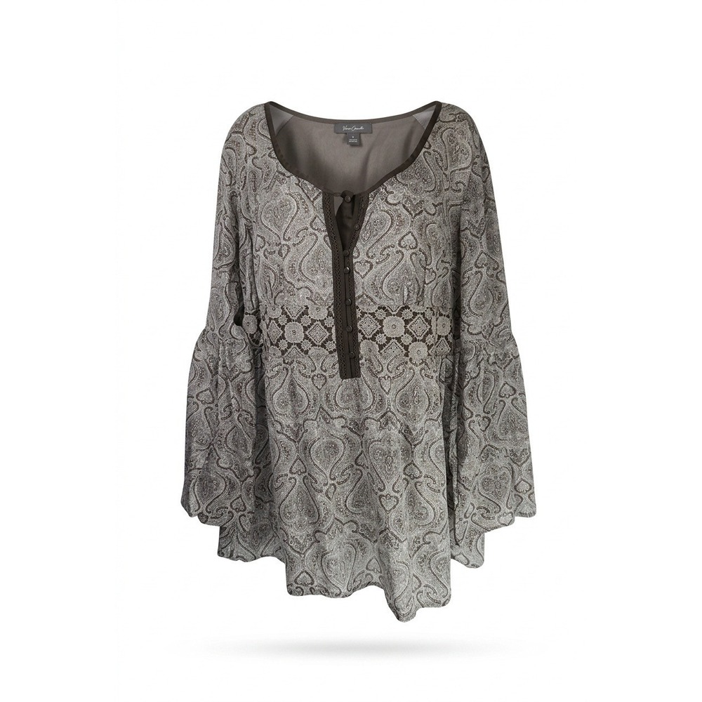Boho Peasant Bell Sleeve Top Women 16W XL Brown Pink Prarie‎ Renaissance Fair